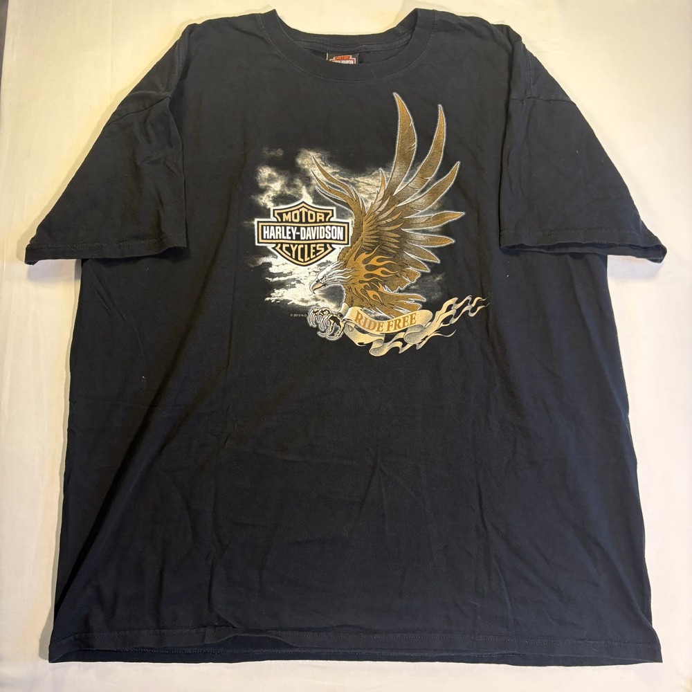 Harley Davidson Ride Free Eagle T-Shirt Mens 2XL Black South Bend IN 2012